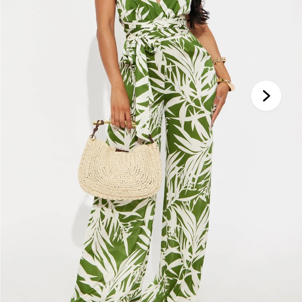 Fashion Nova Tropical Green and White Jumpsuit